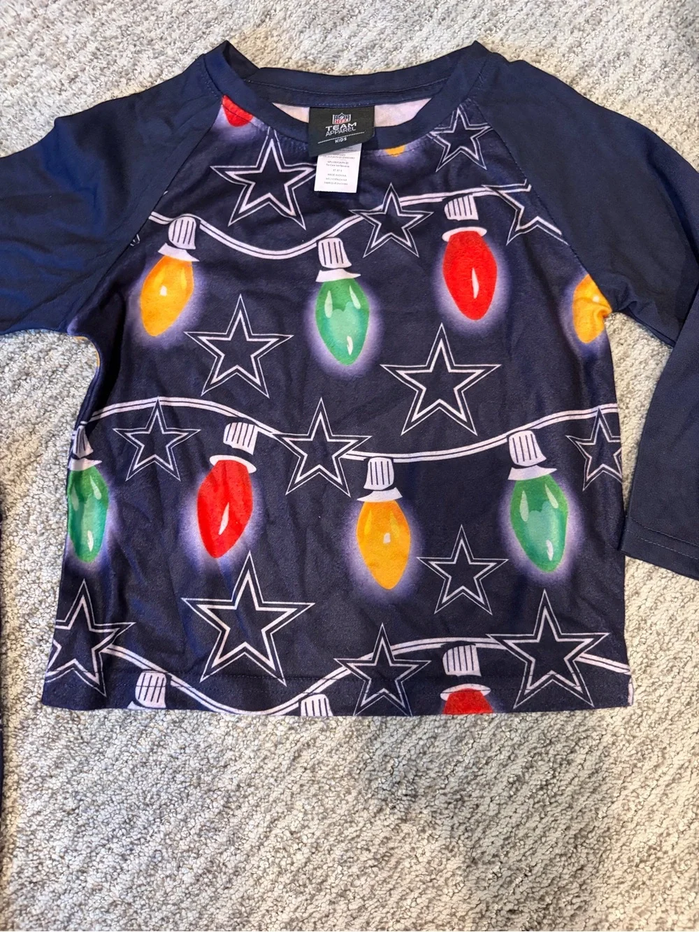 NFL Navy Kids Pajama Set with Festive Light Bulb Print Dallas Cowboys